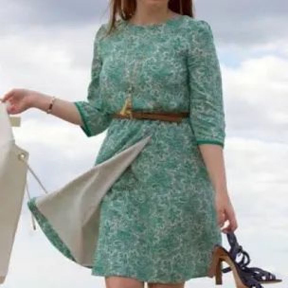 Boden Dolly Day green paisley faux wrap 10P normcore midi dress